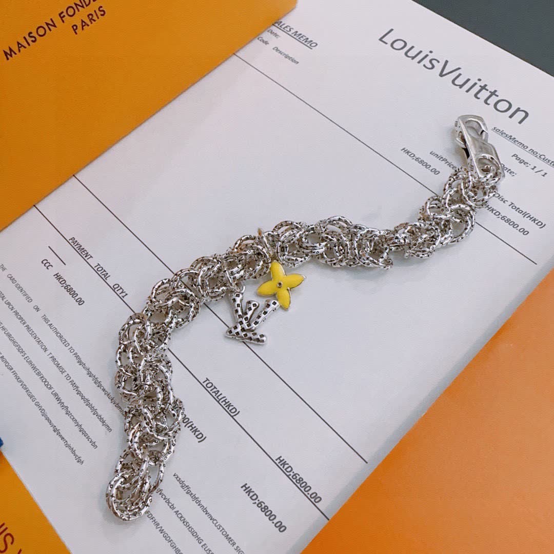 Louis Vuitton Silver Bracelet with Yellow Flower Charm